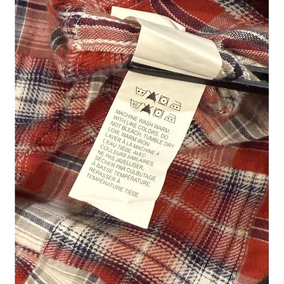 Lucky Brand Red Madras Plaid Western Flannel Button Up Shirt Mens Medium - Picture 9 of 11